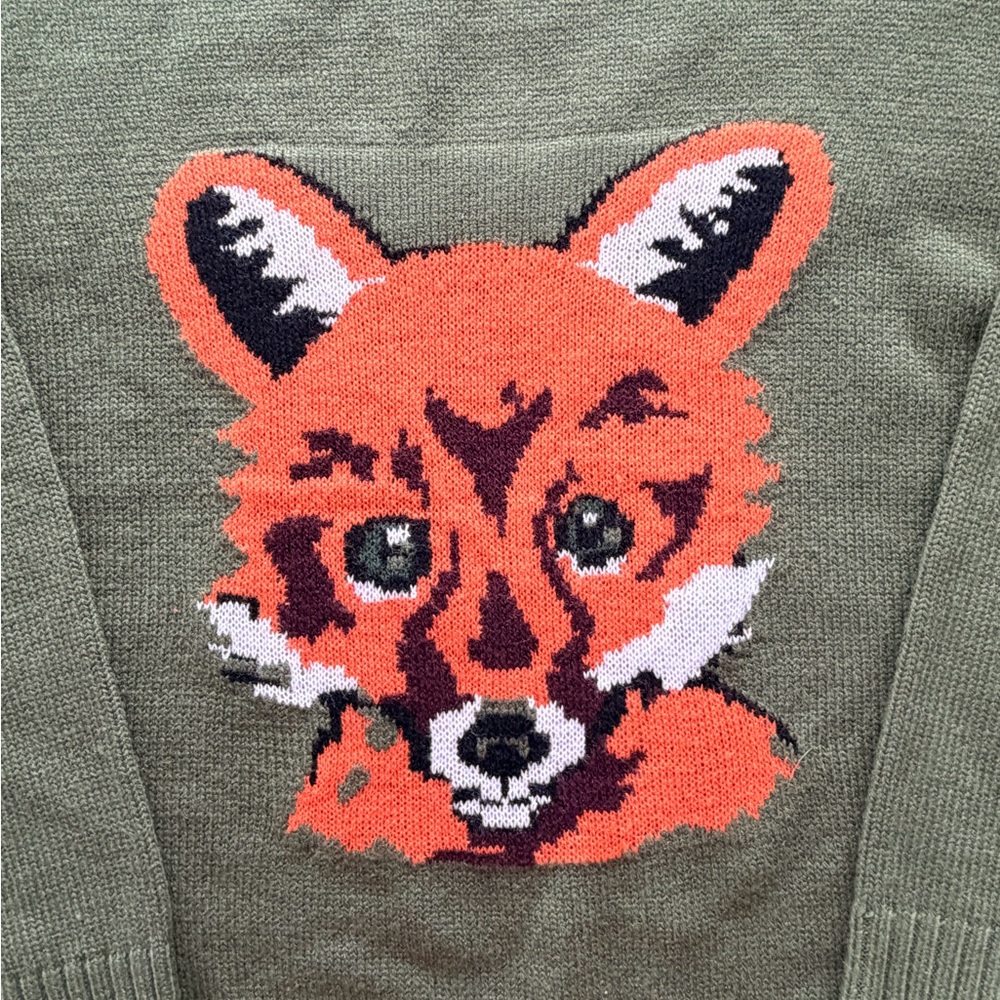 Panache Green Sweater with Orange and Black Fox Detail - Picture 3 of 6